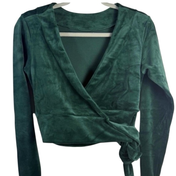 Niyama Sol Tops - NIYAMA SOL Green Long Sleeve Crop Wrap Velour Top Workout Dance Ballet XL